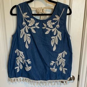 Entro Chambray Top with Cream Embroidery